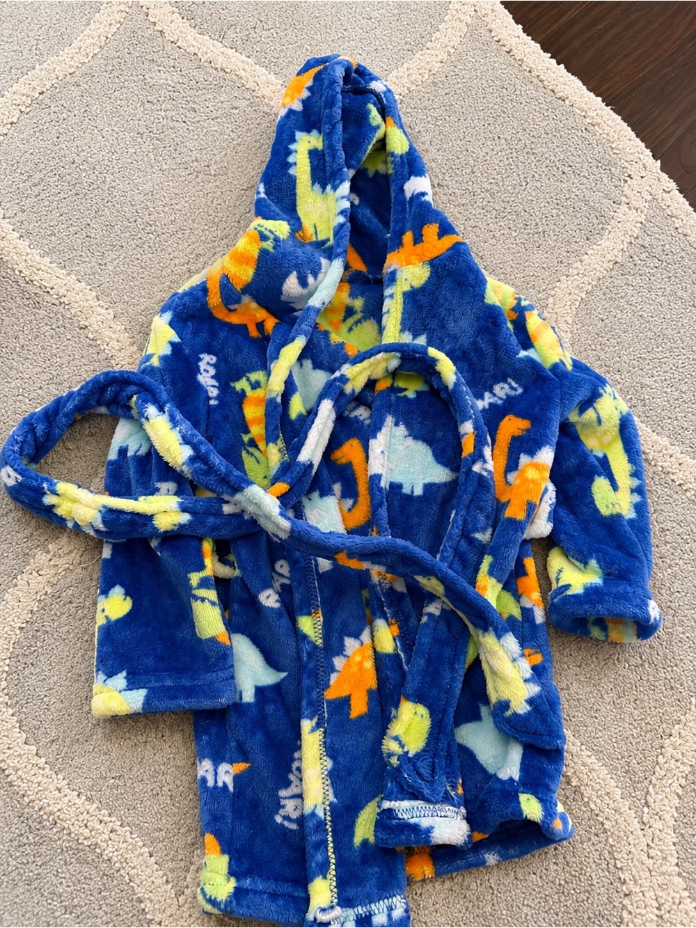 Baby Boy Dinosaur Plush Hooded Bath Robe Blue 6-12M